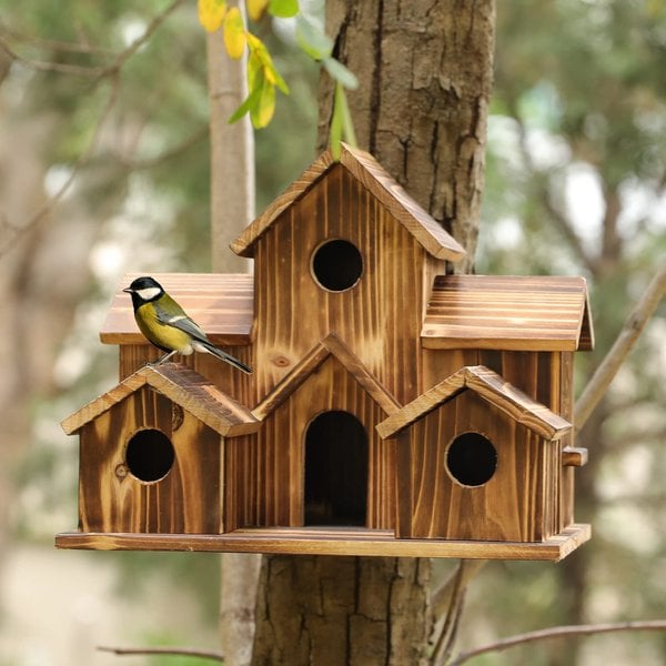 Handgemaakt vogelhuisje met 6 gaten