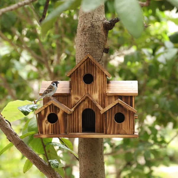 Handgemaakt vogelhuisje met 6 gaten