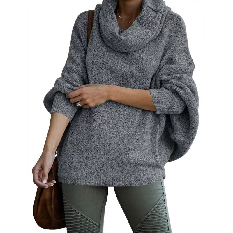 Bequemer Damenpullover mit Kragen und Tasche